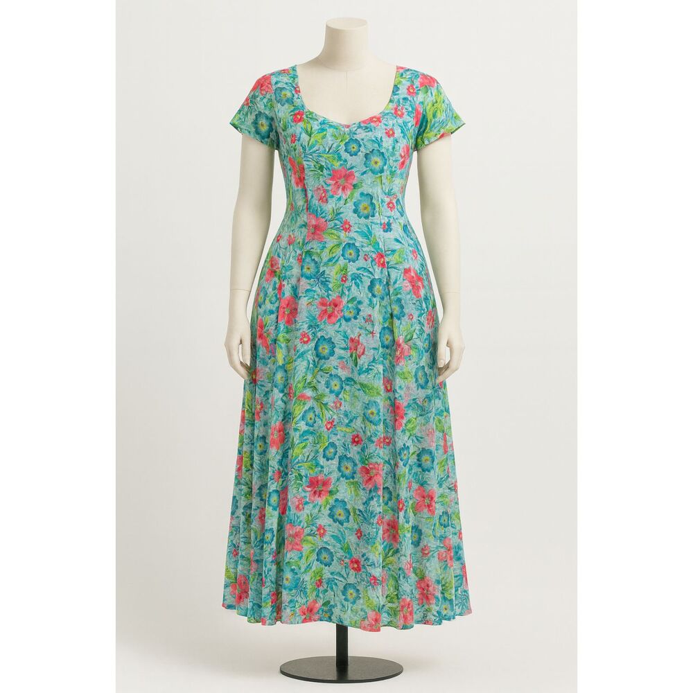 Jams World Vintage Floral Maxi Dress Tropical Hawaiian Size Medium